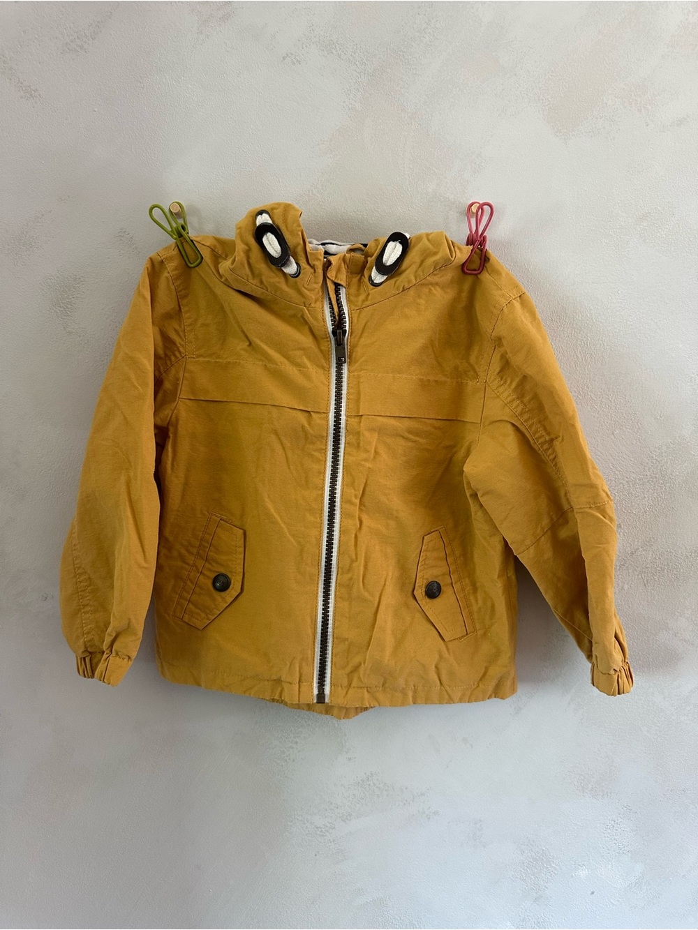 Kids' Hooded Rain Jacket in Mustard Yellow